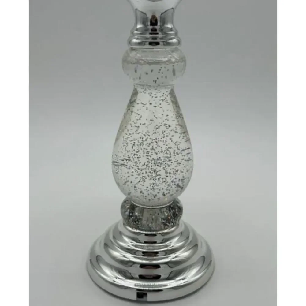 BATH & BODY WORKS SILVER LED SWIRLING GLITTER PEDESTAL CANDLE HOLDER~ Pristine